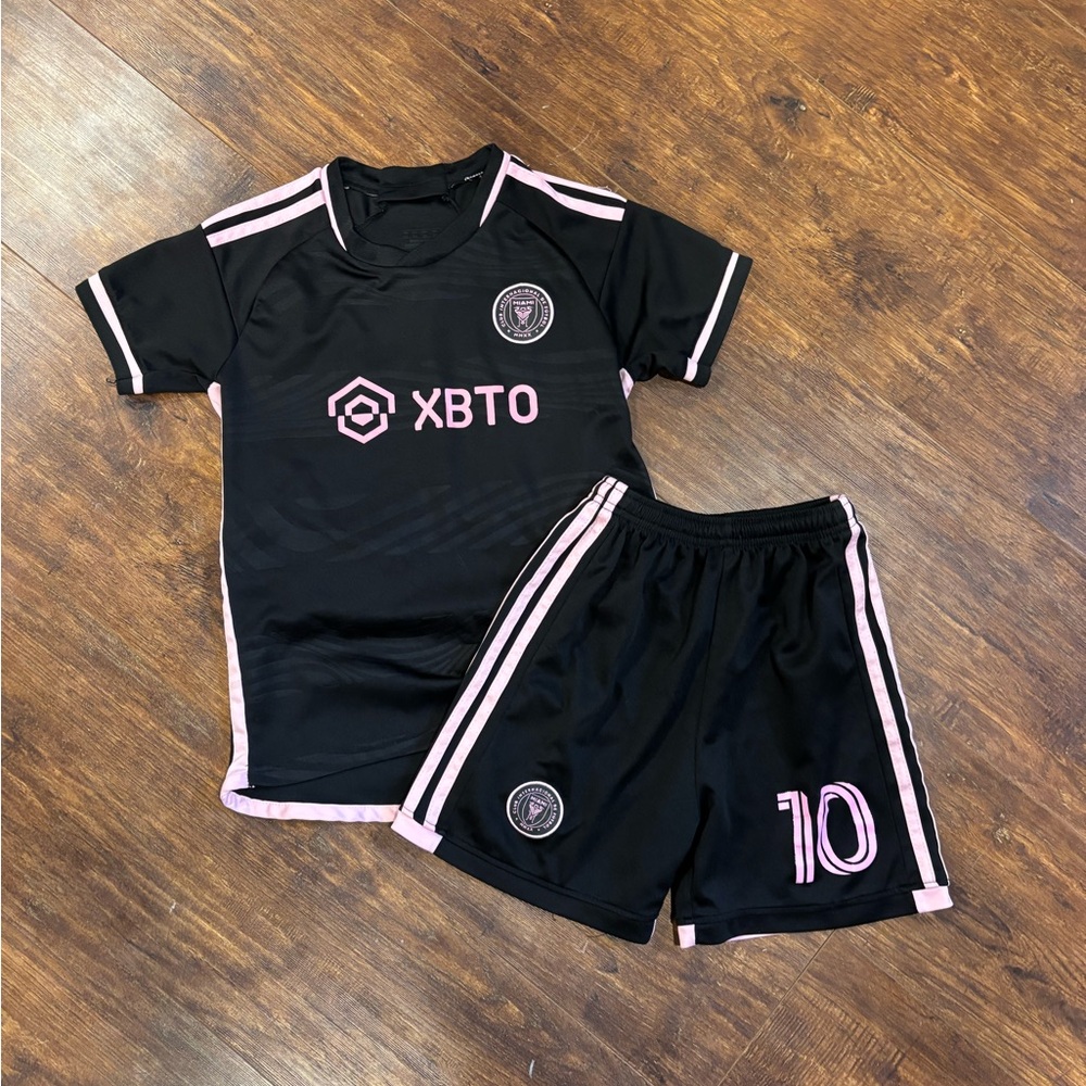 Kids MESSI Black & Pink Soccer Jersey Set